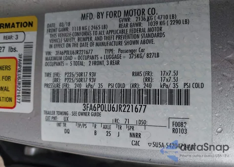 2018 Ford Fusion Hybrid Se from USA, damaged, VIN 3FA6P0LU6JR221677
